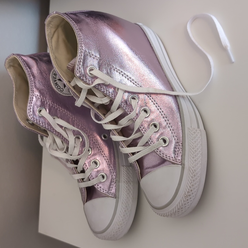 Size 6 Pink Metallic Converse Wedges